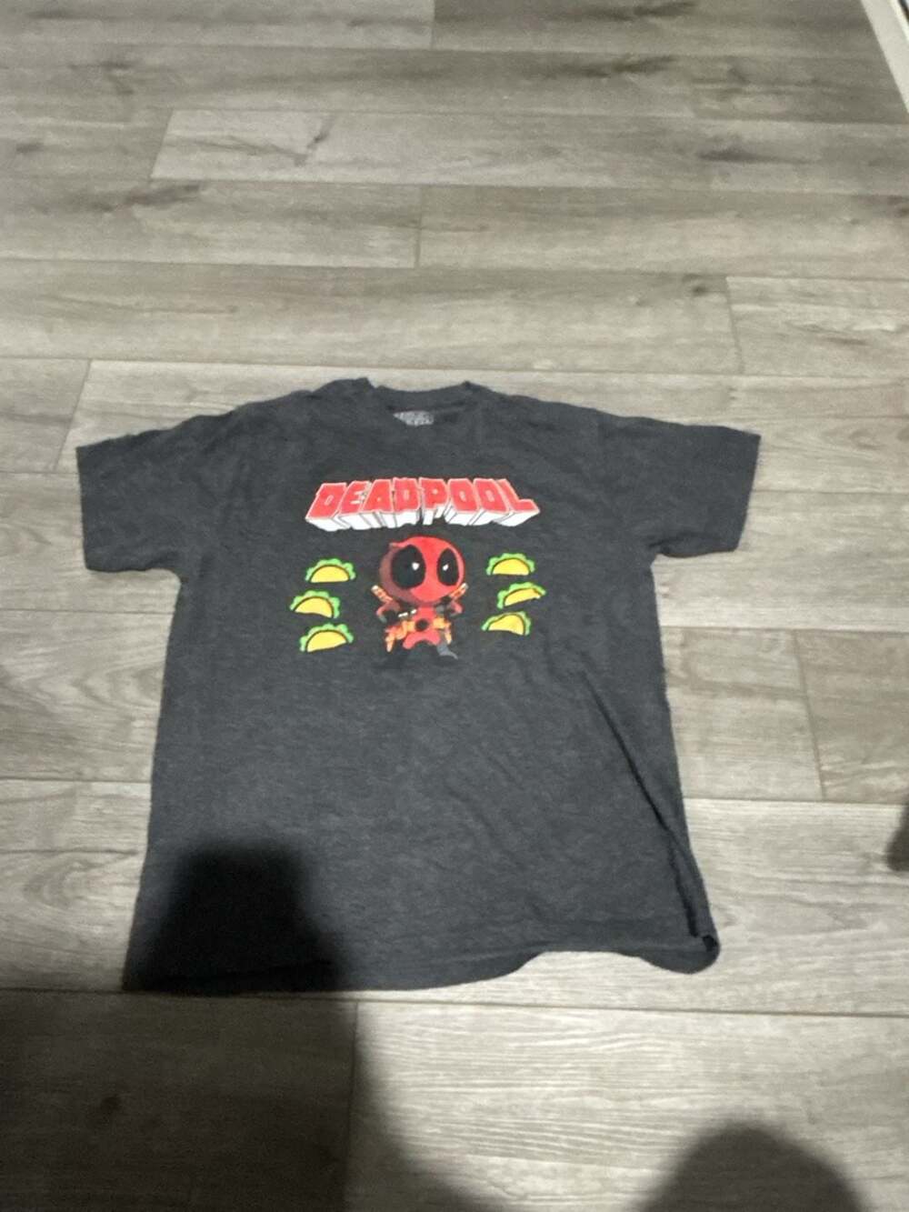 Marvel Deadpool Chibi Character Eating Tacos Graphic T-Shirt